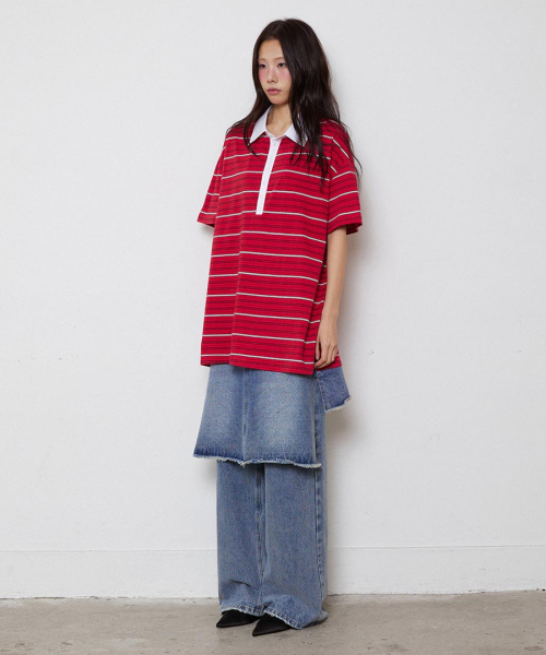 RENSE（レンセ）の「Multi Stripe Rugby Collar T-shirt Red（ポロシャツ・レディース・その他・OS）」の3枚目の写真