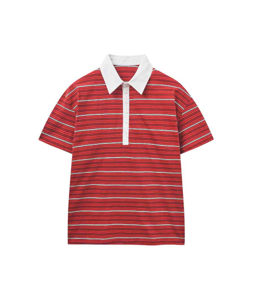 RENSE（レンセ）の「Multi Stripe Rugby Collar T-shirt Red（ポロシャツ・レディース・その他・OS）」の4枚目の写真