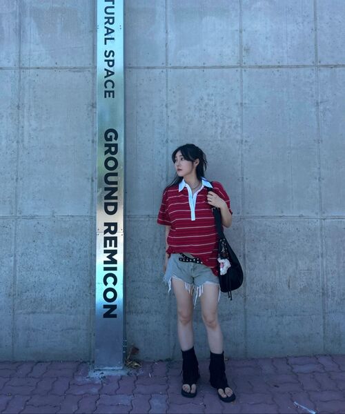 RENSE（レンセ）の「Multi Stripe Rugby Collar T-shirt Red（ポロシャツ・レディース・その他・OS）」の6枚目の写真