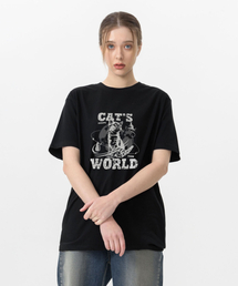 キャッツワールドプリントオーバーサイズ半袖Tシャツブラック