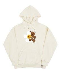 [ユニセックス]ビッグフラワーベアスマイルフードパーカー_クリーム