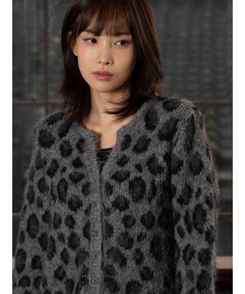 セール】レオパードジャカードカーディガン[メランジグレー