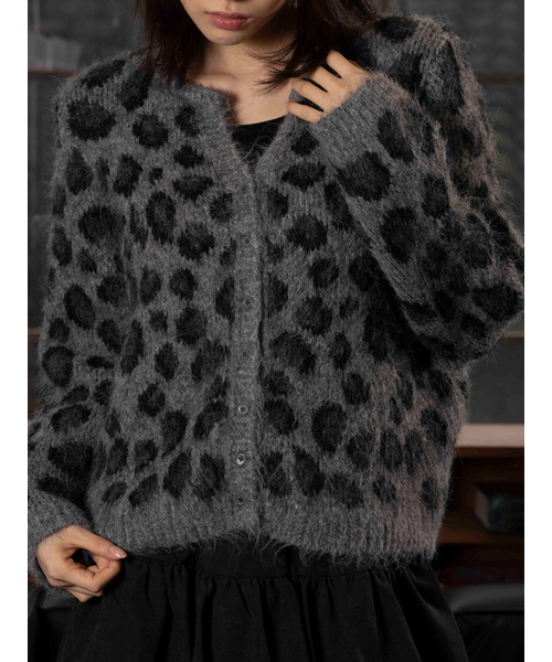 セール】レオパードジャカードカーディガン[メランジグレー