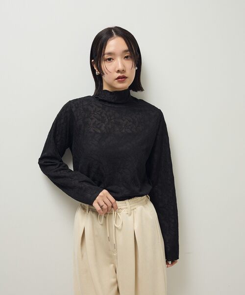 Green　Parks（グリーンパークス）の「レースハイネックプルオーバー（Tシャツ/カットソー・レディース・ブラック/カーキ/アイボリー・FREE）」の5枚目の写真