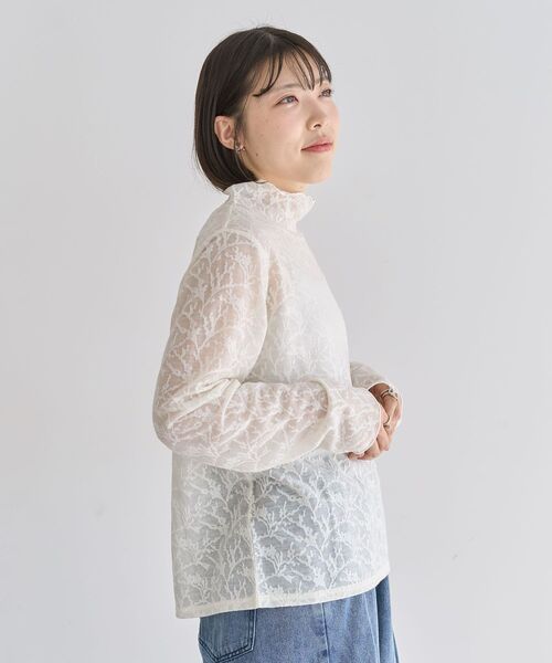 Green　Parks（グリーンパークス）の「レースハイネックプルオーバー（Tシャツ/カットソー・レディース・ブラック/カーキ/アイボリー・FREE）」の12枚目の写真