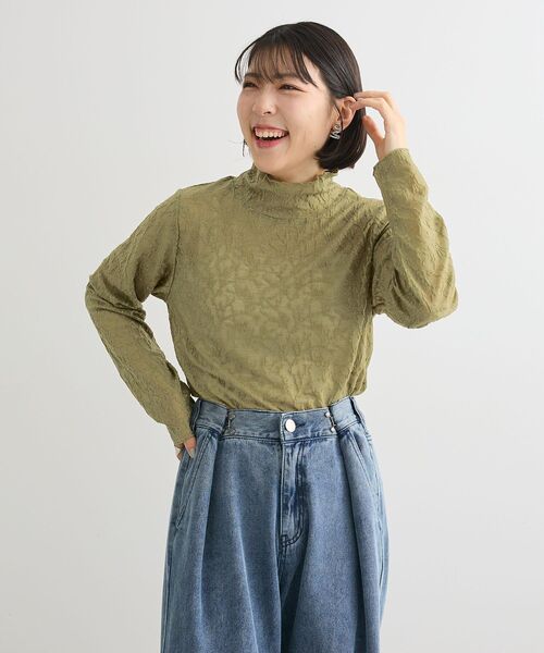 Green　Parks（グリーンパークス）の「レースハイネックプルオーバー（Tシャツ/カットソー・レディース・ブラック/カーキ/アイボリー・FREE）」の16枚目の写真