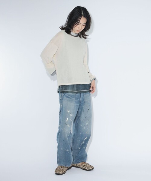 Lee（リー）の「【別注】Lee × maturely / リメイク ユーズド パンツ（デニムパンツ・レディース・インディゴブルー・ONE SIZE）」の2枚目の写真
