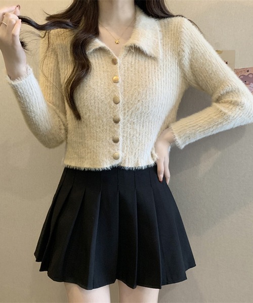 Girly Doll(ガーリードール)の「襟付きシャギーニットカーディガン(ニット/セーター・レディース・ホワイト/ベージュ/グレー/ブラック・FREE)」の9枚目の写真