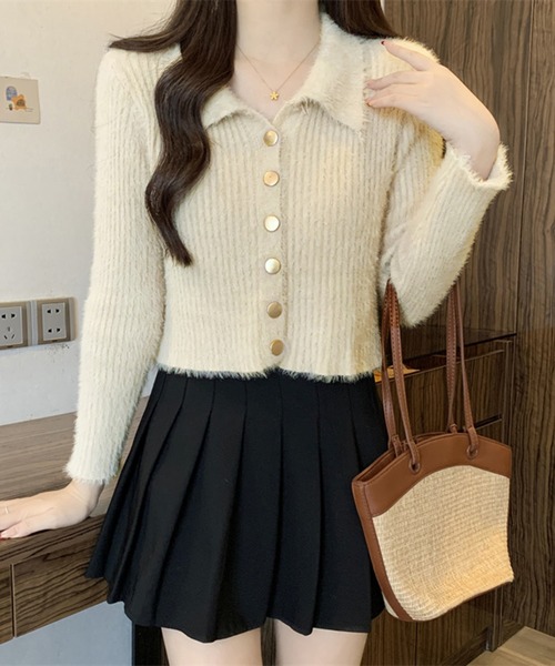 Girly Doll(ガーリードール)の「襟付きシャギーニットカーディガン(ニット/セーター・レディース・ホワイト/ベージュ/グレー/ブラック・FREE)」の12枚目の写真
