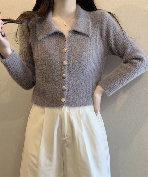 Girly Doll(ガーリードール)の「襟付きシャギーニットカーディガン(ニット/セーター・レディース・ホワイト/ベージュ/グレー/ブラック・FREE)」の13枚目の写真