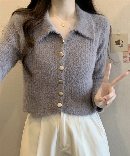 Girly Doll(ガーリードール)の「襟付きシャギーニットカーディガン(ニット/セーター・レディース・ホワイト/ベージュ/グレー/ブラック・FREE)」の15枚目の写真