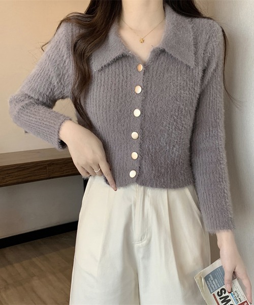 Girly Doll(ガーリードール)の「襟付きシャギーニットカーディガン(ニット/セーター・レディース・ホワイト/ベージュ/グレー/ブラック・FREE)」の16枚目の写真
