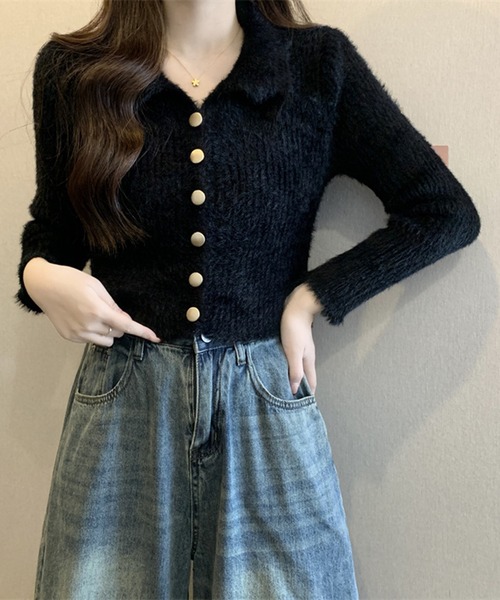 Girly Doll(ガーリードール)の「襟付きシャギーニットカーディガン(ニット/セーター・レディース・ホワイト/ベージュ/グレー/ブラック・FREE)」の17枚目の写真