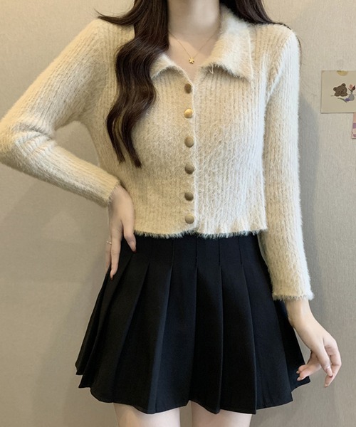 Girly Doll(ガーリードール)の「襟付きシャギーニットカーディガン(ニット/セーター・レディース・ホワイト/ベージュ/グレー/ブラック・FREE)」の11枚目の写真