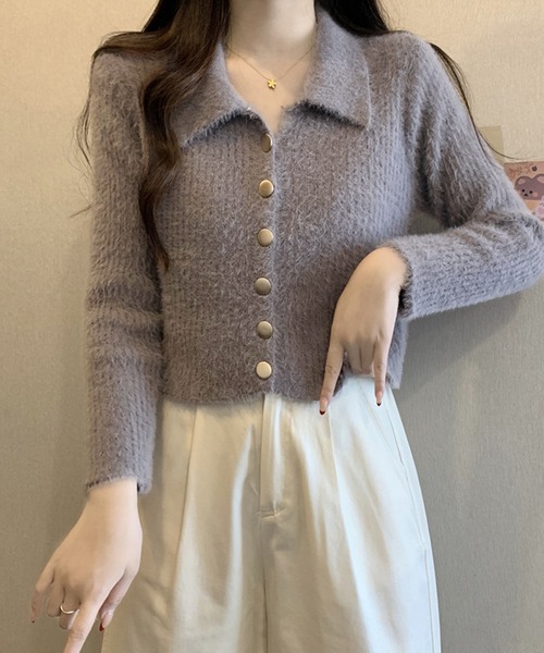 Girly Doll(ガーリードール)の「襟付きシャギーニットカーディガン(ニット/セーター・レディース・ホワイト/ベージュ/グレー/ブラック・FREE)」の14枚目の写真