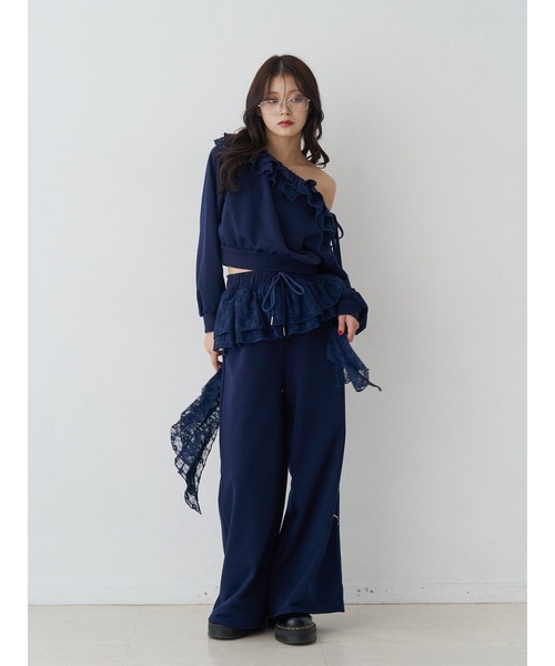 jouetie（ジュエティ）の「レースドッキングスウェットパンツ【セットアップ対応】（スウェットパンツ・レディース・ネイビー/グレー/ブラック・MEDIUM）」の5枚目の写真