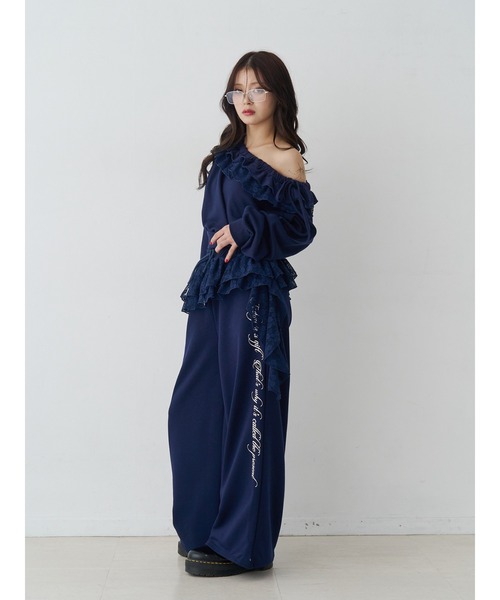 jouetie（ジュエティ）の「レースドッキングスウェットパンツ【セットアップ対応】（スウェットパンツ・レディース・ネイビー/グレー/ブラック・MEDIUM）」の6枚目の写真