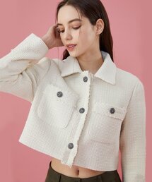 WOMENクロップデイリーカラーツイードジャケット【IVORY】ブレザーver。