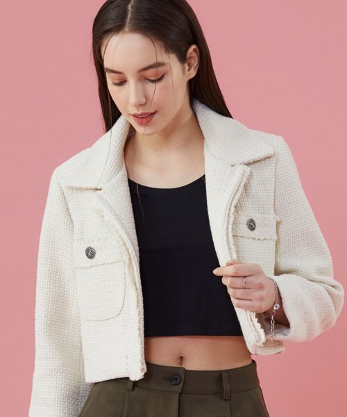KOLEAT(コレット)の「WOMENクロップデイリーカラーツイードジャケット【IVORY】ブレザーver。(テーラードジャケット・レディース・その他・FREE)」の4枚目の写真
