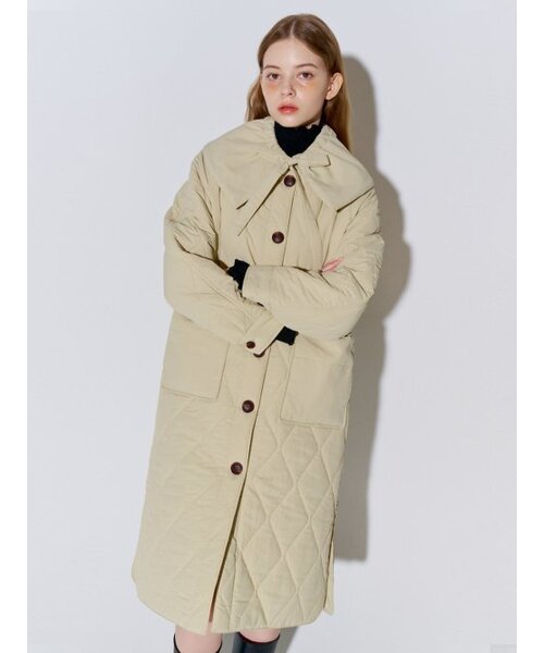 ビッグカラーキルティングロングコートベージュ（ダウンジャケット