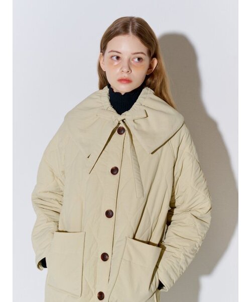 ビッグカラーキルティングロングコートベージュ（ダウンジャケット