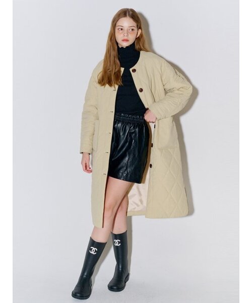 ビッグカラーキルティングロングコートベージュ（ダウンジャケット
