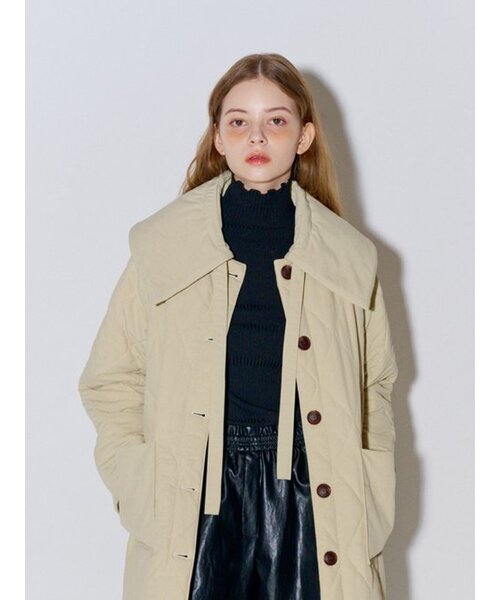 ビッグカラーキルティングロングコートベージュ（ダウンジャケット