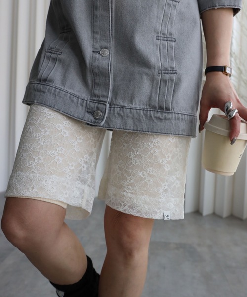 YENNA（イェンナ）の「【ルーズハーフレギンス/バイカーパンツ】レースバイカー/チュールバイカー（レギンス/スパッツ・レディース・ブラック系その他/アイボリー/ブラック/ブラウン系その他/ブラウン/ホワイト系その他・FREE）」の9枚目の写真