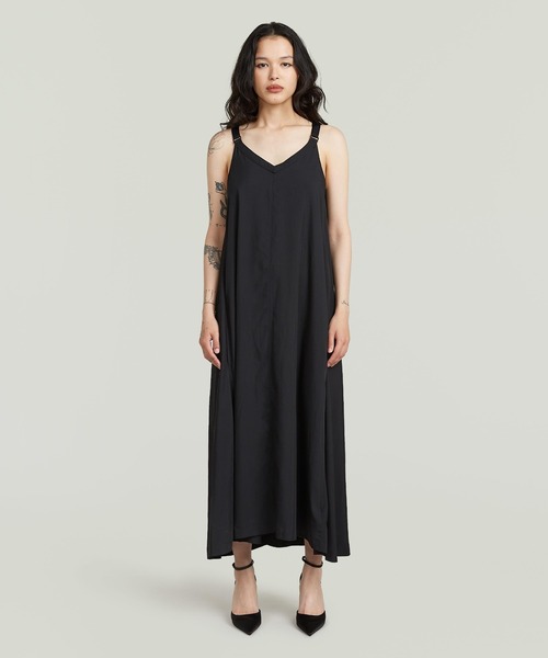 G-STAR(ジースター)の「Slip Dress/AラインVネックキャミワンピース/ロングレングス(ワンピース・レディース・ダークブラック・SMALL/X-SMALL/MEDIUM)」の2枚目の写真