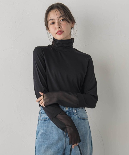 Droite lautreamont（ドロワットロートレアモン）の「ウォッシャブルベア天竺カットソー≪洗濯機で洗える≫（Tシャツ/カットソー・レディース・オフホワイト/チャコールグレー/ブラック・M）」の2枚目の写真