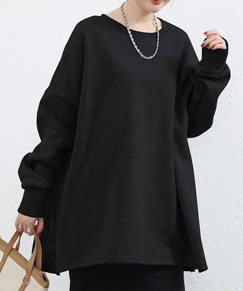 Amulet(アミュレット)の「裏起毛であったかい◎体のラインを拾わずラフな着心地とこなれ感の両立♪ラウンドネックオーバーサイズプルオーバー(Tシャツ/カットソー・レディース・アイボリー/グレー/ブルー/ブラック・FREE)」の2枚目の写真