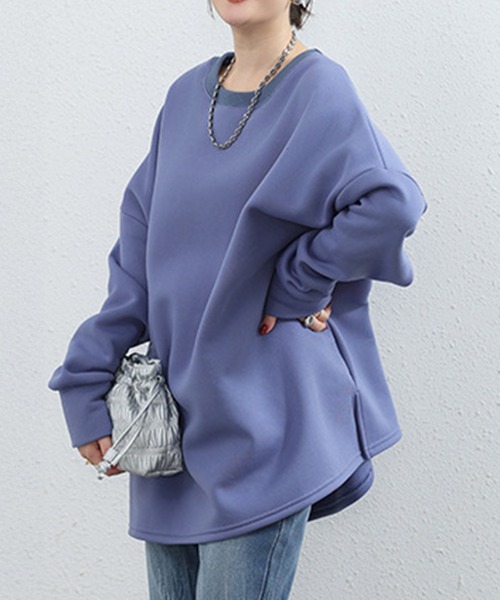 Amulet(アミュレット)の「裏起毛であったかい◎体のラインを拾わずラフな着心地とこなれ感の両立♪ラウンドネックオーバーサイズプルオーバー(Tシャツ/カットソー・レディース・アイボリー/グレー/ブルー/ブラック・FREE)」の19枚目の写真