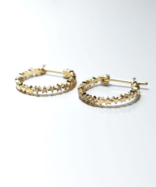 K10YG ダイヤモンド スターダスト フープピアス（L）（ピアス（両耳用