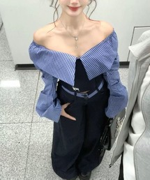 meJane | チェック柄ドッキング オフショルダートップス × ワイドパンツ セットアップ(セットアップ)