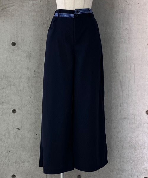 meJane（ミージェーン）の「チェック柄ドッキング オフショルダートップス × ワイドパンツ セットアップ（セットアップ・レディース・ネイビー・L/M）」の15枚目の写真