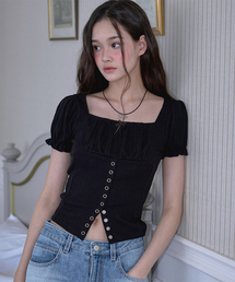 ROSEFRANTZ（ロゼフランツ）の「Puff Shirring Ribbon T-shirt [Black]（Tシャツ/カットソー）」