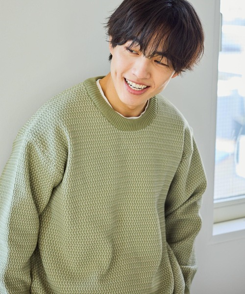 GLOBAL WORK(グローバルワーク)の「トクトク2SETカノコニットプルオーバー&長袖Tシャツ/647557(ニット/セーター・メンズ・ベージュ/ネイビー/ミント/チャコールグレー/サックスブルー・LARGE/MEDIUM/SMALL/X-LARGE)」の4枚目の写真