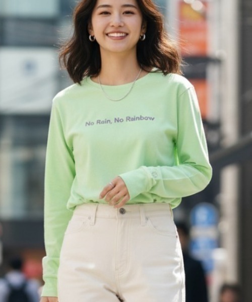 Ocean Pacific(オーシャンパシフィック)の「【OP/オーピー】レディース オーバーシルエット フロッキー加工プリント ロングTシャツ(Tシャツ/カットソー・レディース・グリーン/サンドベージュ・MEDIUM/LARGE/X-LARGE)」の1枚目の写真