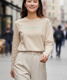 【OP/オーピー】レディース オーバーシルエット フロッキー加工プリント ロングTシャツ