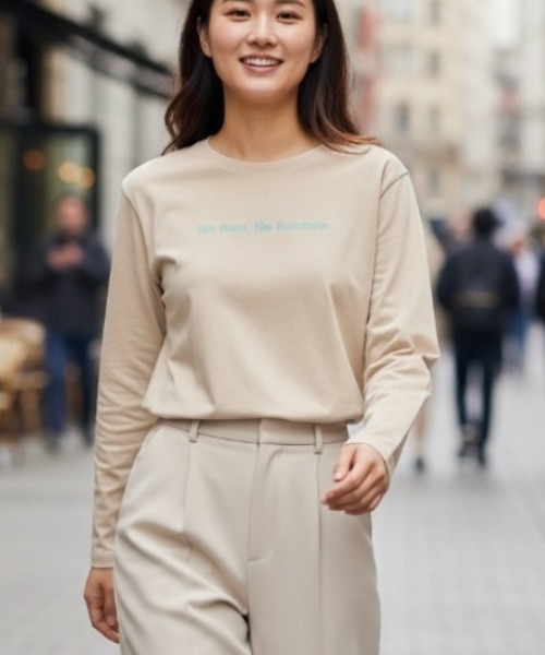 Ocean Pacific(オーシャンパシフィック)の「【OP/オーピー】レディース オーバーシルエット フロッキー加工プリント ロングTシャツ(Tシャツ/カットソー・レディース・グリーン/サンドベージュ・MEDIUM/LARGE/X-LARGE)」の2枚目の写真
