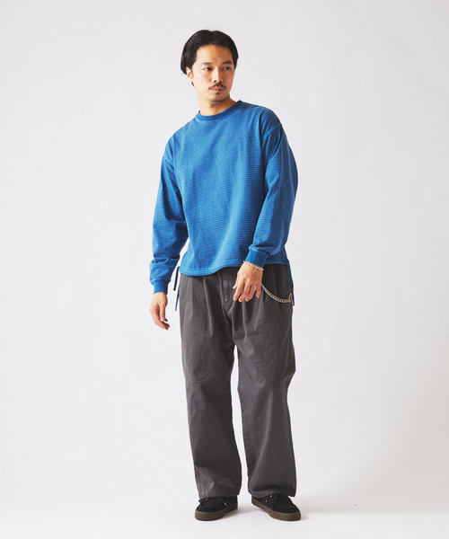 JOURNAL STANDARD relume（ジャーナルスタンダード　レリューム）の「アウトバインダー 天竺 ボーダー Tシャツ（Tシャツ/カットソー・メンズ・ブラック/ブルー系その他/レッド・MEDIUM/LARGE）」の5枚目の写真