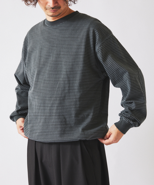 JOURNAL STANDARD relume（ジャーナルスタンダード　レリューム）の「アウトバインダー 天竺 ボーダー Tシャツ（Tシャツ/カットソー・メンズ・ブラック/ブルー系その他/レッド・MEDIUM/LARGE）」の9枚目の写真