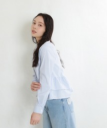 ASTORIA ODIER | ティアード裾フリルシャツ(ストライプ柄、無地)(シャツ/ブラウス)