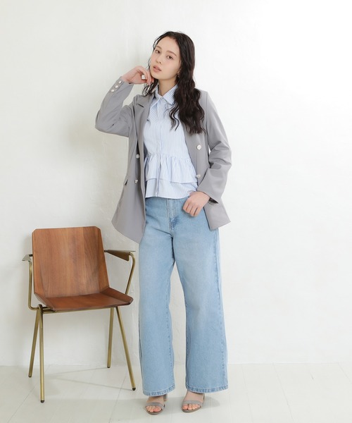 ASTORIA ODIER（アストリアオディール）の「ティアード裾フリルシャツ(ストライプ柄、無地)（シャツ/ブラウス・レディース・ホワイト/ホワイト×ブルー/サックスブルー・MEDIUM）」の8枚目の写真