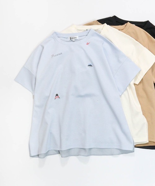 STUDIO PICONE(スタジオピッコーネ)の「コットン100%前後切替プルオーバー(Tシャツ/カットソー・レディース・ライトブルー/ブラック/ホワイト/ベージュ・LL/L/M)」の1枚目の写真