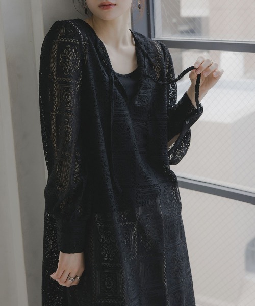 slattgir(スラットジール)の「高身長 ブロックレースチュニックワンピース(トールサイズ)Essenave(ワンピース・レディース・オフホワイト/ブラック・TLL/TL/TM/T5L/T4L/T3L)」の2枚目の写真