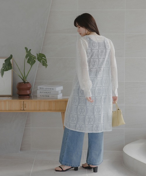 slattgir(スラットジール)の「高身長 ブロックレースチュニックワンピース(トールサイズ)Essenave(ワンピース・レディース・オフホワイト/ブラック・TLL/TL/TM/T5L/T4L/T3L)」の8枚目の写真