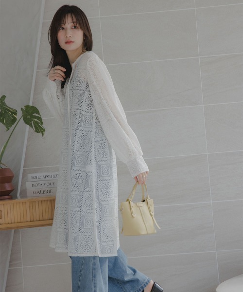 slattgir(スラットジール)の「高身長 ブロックレースチュニックワンピース(トールサイズ)Essenave(ワンピース・レディース・オフホワイト/ブラック・TLL/TL/TM/T5L/T4L/T3L)」の9枚目の写真