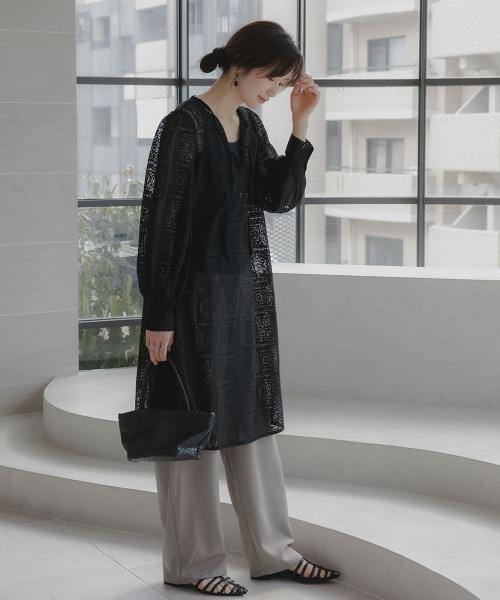 slattgir(スラットジール)の「高身長 ブロックレースチュニックワンピース(トールサイズ)Essenave(ワンピース・レディース・オフホワイト/ブラック・TLL/TL/TM/T5L/T4L/T3L)」の12枚目の写真