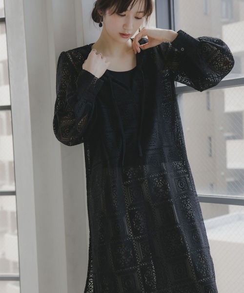 slattgir(スラットジール)の「高身長 ブロックレースチュニックワンピース(トールサイズ)Essenave(ワンピース・レディース・オフホワイト/ブラック・TLL/TL/TM/T5L/T4L/T3L)」の15枚目の写真